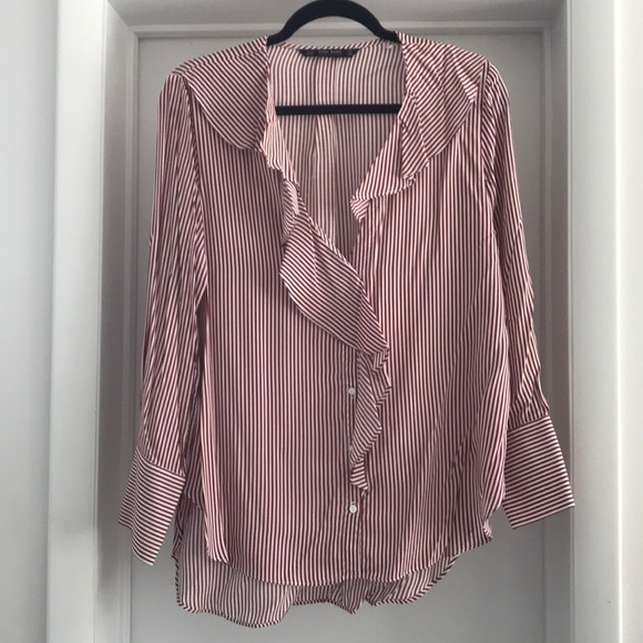 Zara Striped Ruffle Blouse - Picture 3 of 4